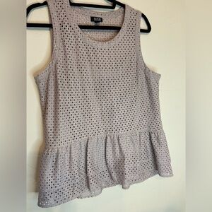 A.N.A.~Light Taupe Eyelet Detailed Top~Sleeveless~Fully Lined~Ruffle Hem~Size L
